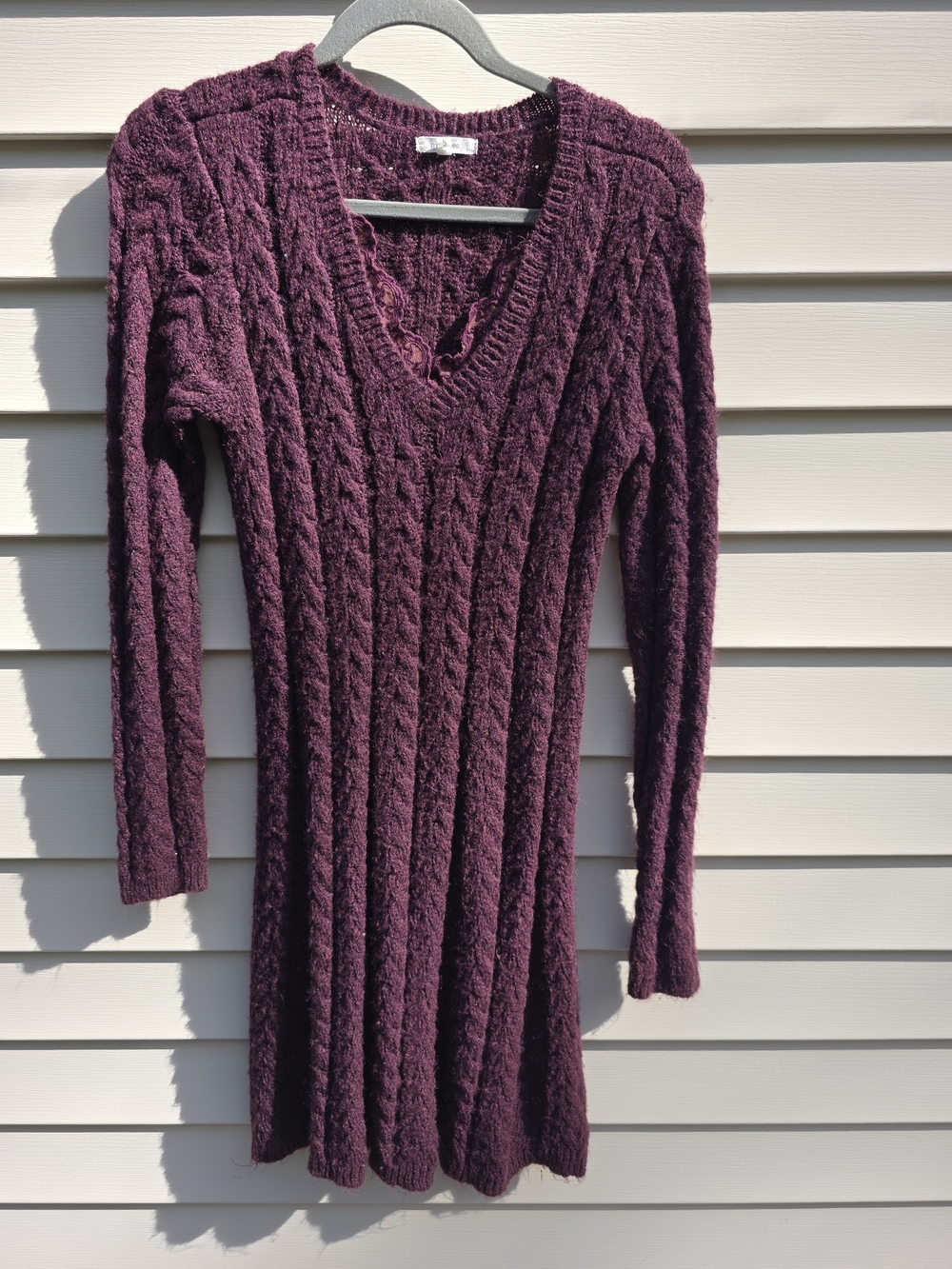 Women's Cable Knit V-Neck Sweater Dress - Maroon